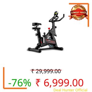 Lifelong Fit Pro Spin Fitness Bike for Home Cardio Workout with 7 KG Flywheel, Adjustable Resistance, LED Display, Cushioned Seat, Non-Slip Pedals, Max User Weight 120 KG, Black & Red