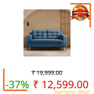 Duroflex Ease Plus - 2 Seater Sofa Set for Living Room | 3 Year Warranty | Premium Wooden Frame Sofa | Anti-Pilling Fabric, Fade & Termite Resistant | Comfortable & Durable Couch - Moonlight Blue