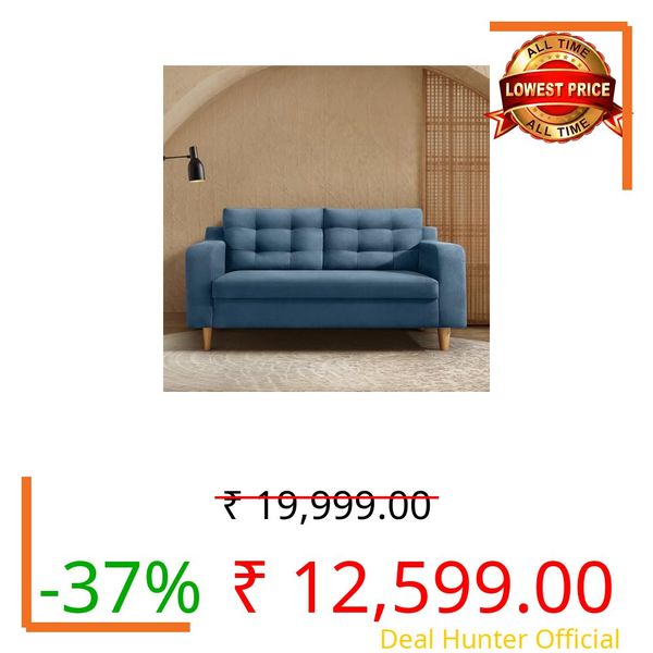 Duroflex Ease Plus - 2 Seater Sofa Set for Living Room | 3 Year Warranty | Premium Wooden Frame Sofa | Anti-Pilling Fabric, Fade & Termite Resistant | Comfortable & Durable Couch - Moonlight Blue