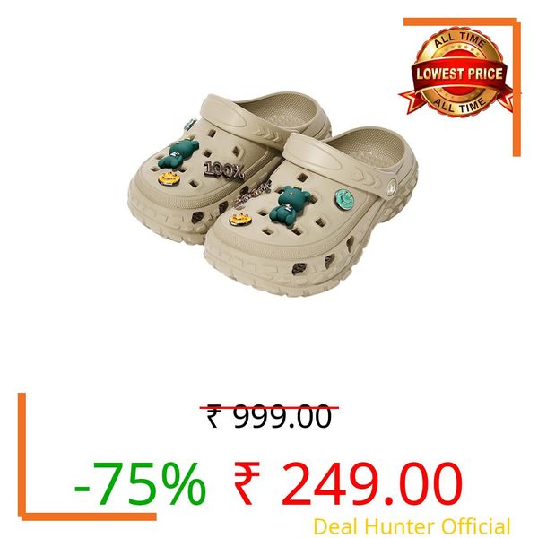 Richmen Unisex Kids Clogs Soft Anti Skid Mules Sandals with Adjustable Back Strap Indoor & Outdoor Slipper for Boys & Girls Everyday Use Waterproof Jibbex Slides (Beige, 5.5-6yrs)