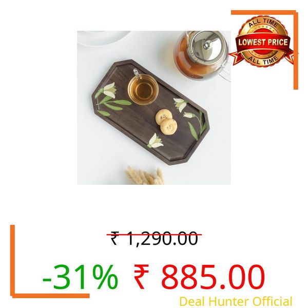 Aurum Crafts Mirra Handpainted Wooden Snack Platter | Mango Wood Serving Tray with Floral Design | Artisan Made in Rajasthan | Decorative Serveware for Home & Dining