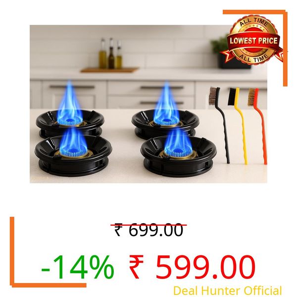 JUNJULA Black Gas Saver Burner Saver Stand Jali Ring Fire & Windproof Energy Saving, Set of 3 Pc Mini Wire Brush Cleaning Tool Kit Brass, Nylon, Stainless Steel Bristles (4pcs Gas Burner)