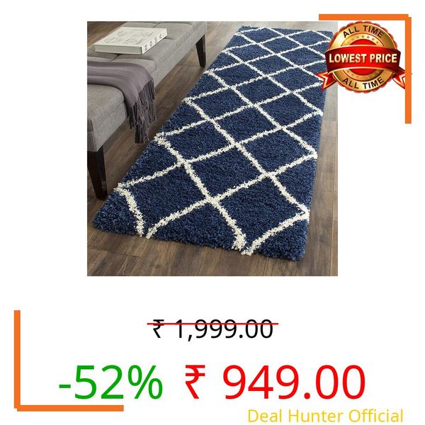LUXE ZONE®Premium Shaggy Carpet Elegant Bedside Runner and Soft Sofa Carpet for Living Room, Hallway Shaggy Carpet, [2x5 Feet Blue Box]