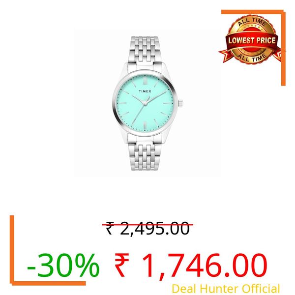 TIMEX Analog Watch for Woman with Green Round Dial & Silver Stainless Steel Bracelet Band Water Resistant Women's Wrist Watches - TWTL14100
