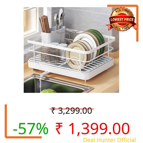 ZROY ENTERPRISE White Dish Drainer Rack with Drip Tray, Stainless Steel Draining Dish Rack Drainer with Draining Board and Utensils Holder (New White Rack)