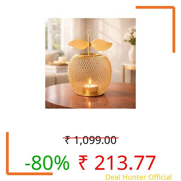 MARKET 99 Metal Apple T-Light Holder Golden | Decorative Tealight Candle Stand for Diwali, Christmas & Festive Home Décor | Elegant Tabletop Accent for Weddings, Birthdays, Parties & Gifting