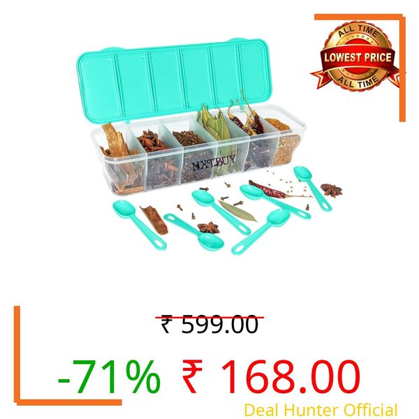NXTBUY Multipurpose 6-in-1 Masala Box for Kitchen – Airtight Spice Storage Organizer with Transparent Lid for Daily Cooking, Serving & Easy Access (Green, 6 in 1)