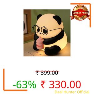 One94Store Panda LED Night Light, Rechargeable Soft Silicone Animal Lamp with Glasses & Bottle, Warm White Bedside Light for Kids Room and Nursery