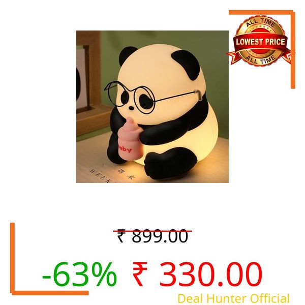 One94Store Panda LED Night Light, Rechargeable Soft Silicone Animal Lamp with Glasses & Bottle, Warm White Bedside Light for Kids Room and Nursery