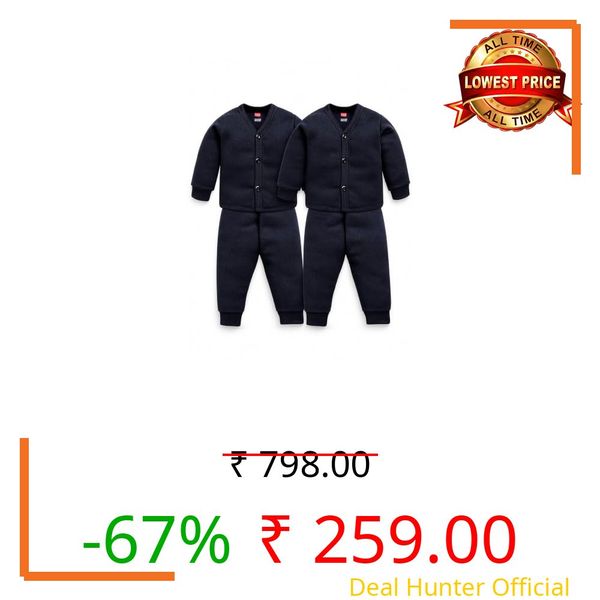 LuvLap Boys & Girls Full Sleeve Thermal Front Open Top & Pyjama Sets Pack Of 2, Black, M (3 to 6 Months)