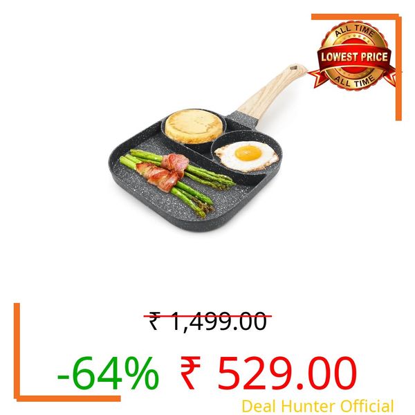 Winkelen Non Stick 3 Hole Fry Pan Fried Egg Cooker Alumium Alloy Frying Pan Nonstick Kadai for Egg Cookware Kadai for Cooking Multi-Purpose Nonstick Pan Cast Iron Frying Pan - Black