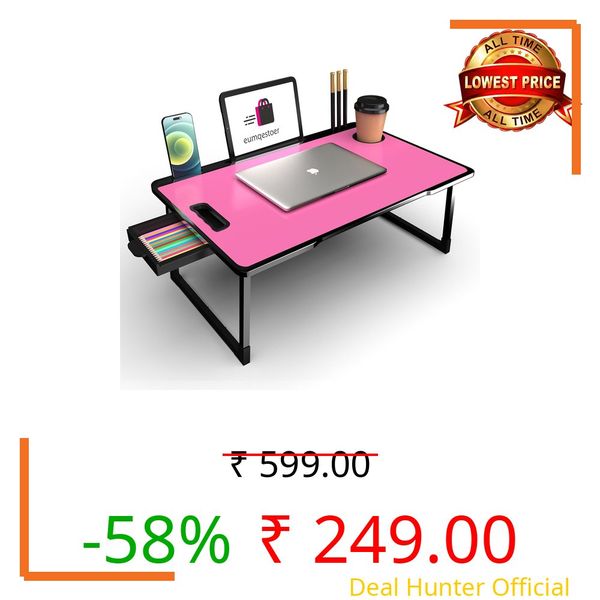 RIVATR Study Table Bed Table Premium Laptop Table/Foldable and Portable Wooden/Writing Desk for Office/Home/School (Pink COTED)