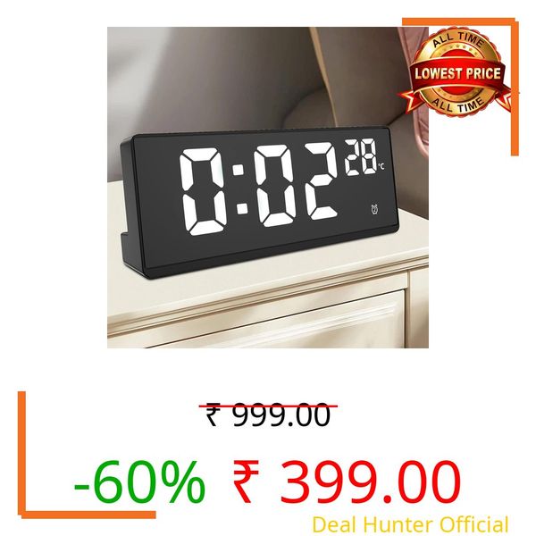 BUQARO Digital Alarm Clock for Bedroom and Desk – LED Timepiece with Time, Date, Temperature Display, Automatic Sensor, and Loud Alarm for Home, Office, and Students (Black)