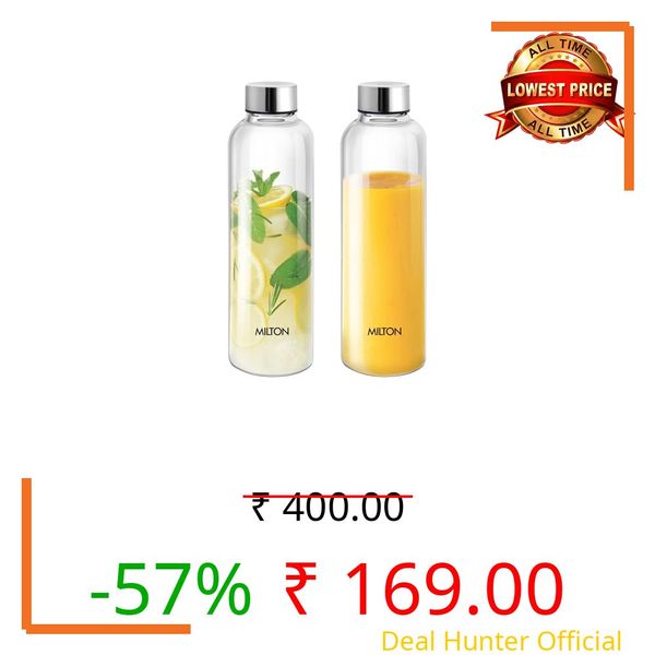 MILTON Costa 1000 Pet Water Bottle Set of 2, 1 Litre Each | Airtight & Leakproof Stainless Steel Lid | Unbreakable, BPA-Free, Reusable Plastic Fridge Bottles for Home, Office, School, Travel