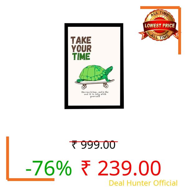 MIRA MEST 'Take Your Time' Motivational Wall Art Print with Turtle Design, Inspirational Quote Poster for Home, Office Decor (Brown)
