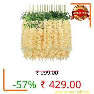 Tia Crafts Artificial Hanging Flowers for Ceiling Balcony | Wisteria Vine | Home Party Decor Garden Outdoor Greenery Office Wall Decoration | Waterproof Washable - 3.7ft/45 inch (6, Off-White)