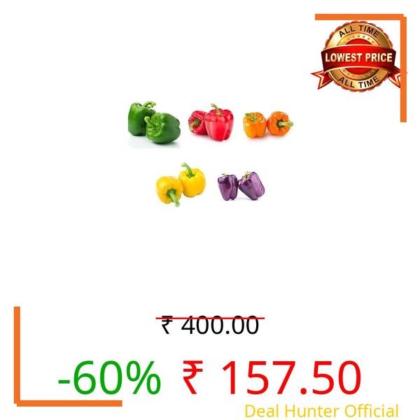 RootNRise Capsicum Seeds Combo Pack, 5 Varieties, 10+ Seeds Each - Purple, Green, Yellow, Orange, Red