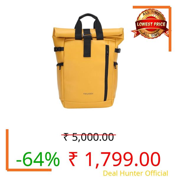 FUR JADEN 22L Vegan Leather Stylish Travel Premium Laptop Backpack for Men & Women | Water-Resistant | Fits Upto 15.6 Inch Laptop | Ideal for Office, College, Work & Travel (Yellow)