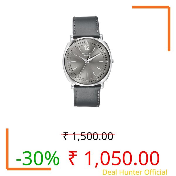 Sonata Poze 6 Strokes and Stroll Quartz Grey Round Dial Men's Watch | Leather Strap Material | Watches for Men Analog - SP70002SL05