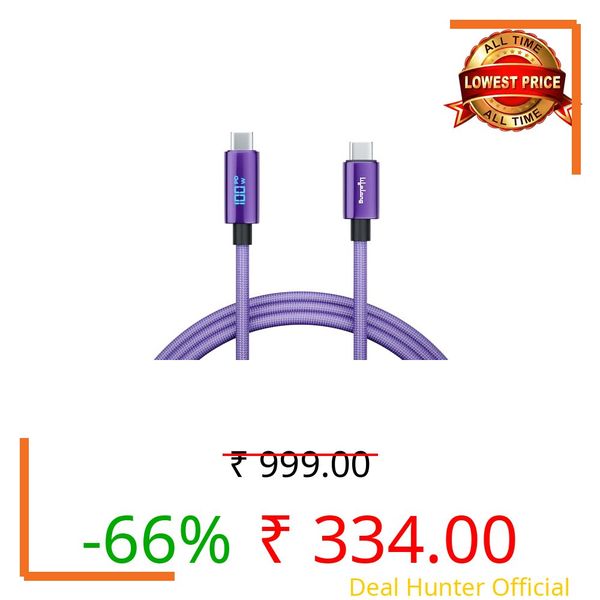 Lifelong Electronics 100W PD USB Type C to Type C Fast Charging Cable with Digital Power Indicator | High Speed Data Cable | Braided, Tangle Free | iPhone 16/15/14, Android, Laptop, Tablet etc | 1.25M
