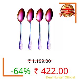 Heimora Rainbow Floral Stainless Steel Spoon Set of 4 Colorful Dessert & Tea Spoons with Gradient Finish ? Decorative Cutlery for Home, Gifting & Parties