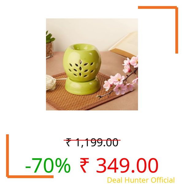 Asian Aura Ceramic Electric Round Shaped Aroma Diffuser| Aroma Oil Burner for Aromatherapy| Home Decor & Fragrance (Light Green New)