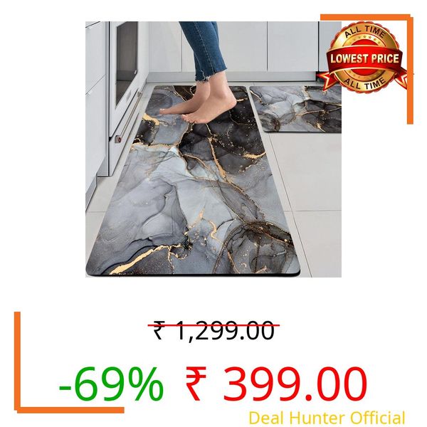 Arviz Kitchen Mats for Floor Anti Slip Set of 2 Pcs, Washable Floral Design Carpet for Kitchen, Waterproof Kitchen Rugs Set, Soft Memory Foam Anti-Fatigue Standing Mat for Kitchen, Home & Office