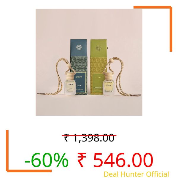 Llum Car Air Freshener| 10ml, Combo of 2 |Luxury, Organic Toxin-Free Perfume |Interior Accessory for fresh Aroma |Long Lasting Fragrance (With AC Vent Clip, Lemongrass & Aqua)