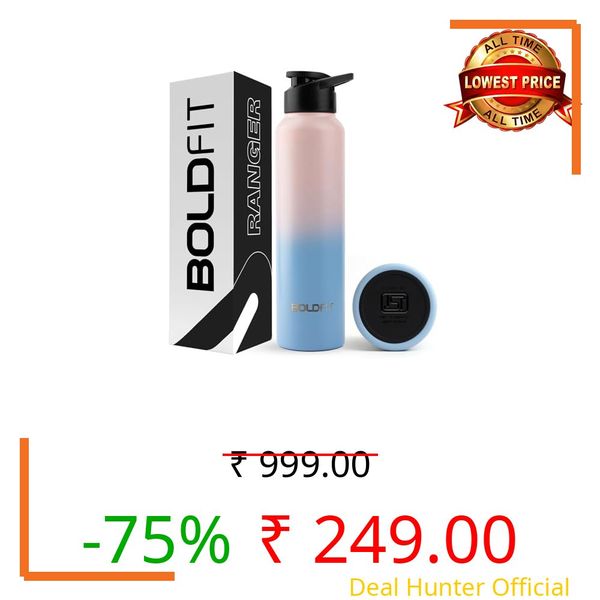 Boldfit Water Bottles Stainless Steel Water Bottle 1 Litre Steel Bottles for School, Office, Home, Gym 1 Litre for Men Leakproof, Rust free Metal Bottle -1000 ml Pink Blue