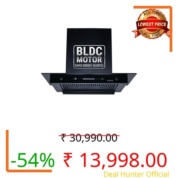 Elica 60cm 1500 m3/hr BLDC Filterless Autoclean Kitchen Chimney | 15 Years Motor and 5 Years Comprehensive Warranty | FLAT FL 600 BLDC HAC LTW MS NERO | Black | 9 Speed Touch Control + Motion Sensor