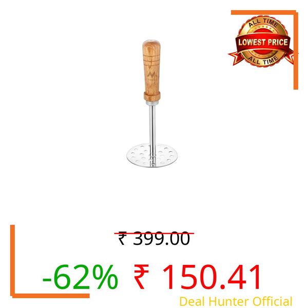Mahdiya Stainless Steel Potato Masher with Wooden Handle Round Ideal for mashing Vegetable/Pav Bhaji/Baby Food | Smasher for Kitchen