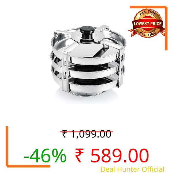 BLLUEX Stainless Steel Dhokla Maker | Thatte Idli Maker 3 Big Plates Set with Stand | Fits in All Cooker, Dhokla Stand with 19cm Plate 3 Wires | Thattu and Khaman Dhokla Plates(4 Wire Dhokla Maker)