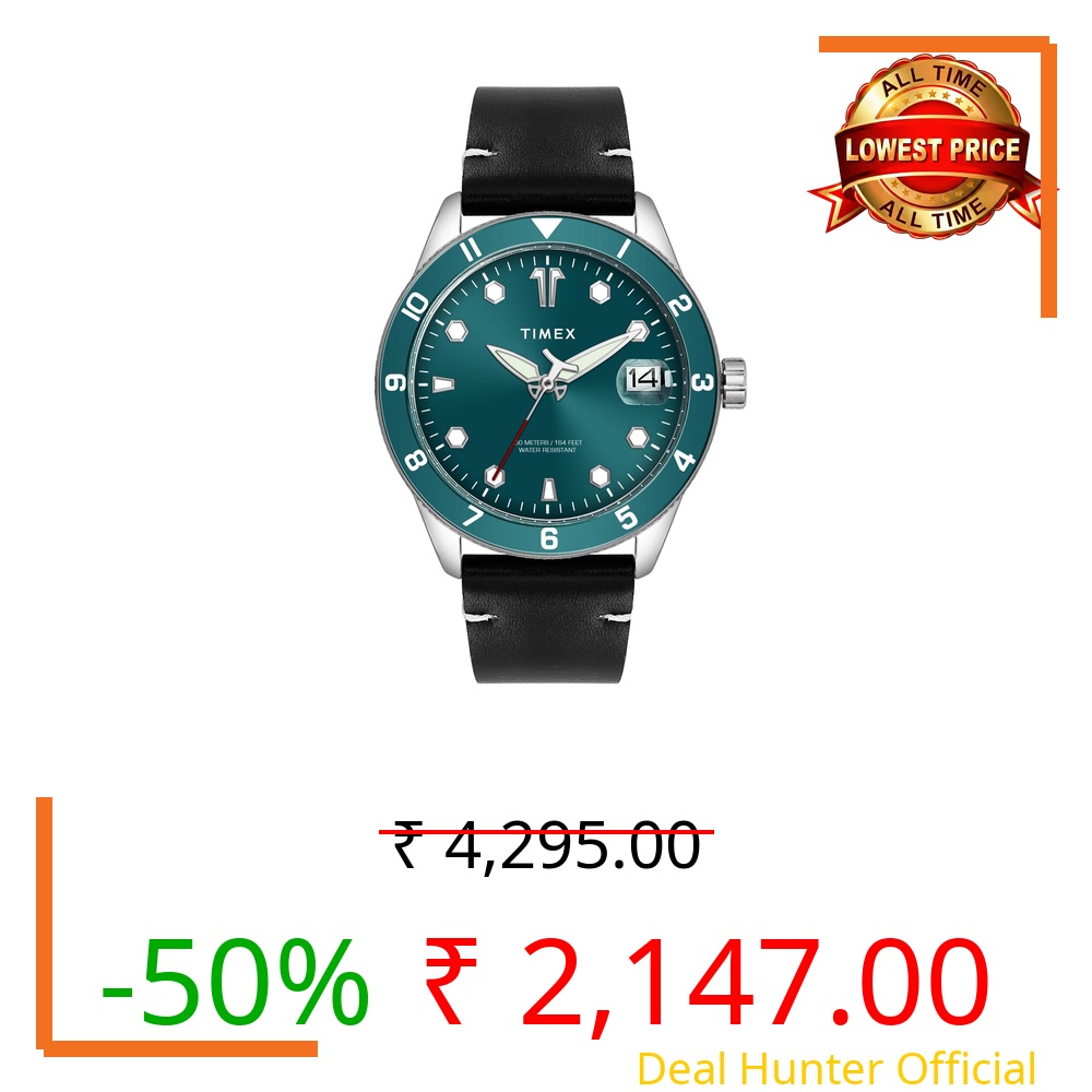 TIMEX Analog Watch for Man with Blue Round Dial & Black Leather Strap Band Water Resistant Men's Wrist Watches - TWEG30000