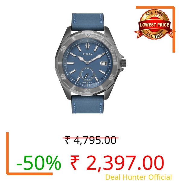 TIMEX Analog Watch for Man with Blue Round Dial & Blue Leather Strap Band Water Resistant Men's Wrist Watches - TWEG30201