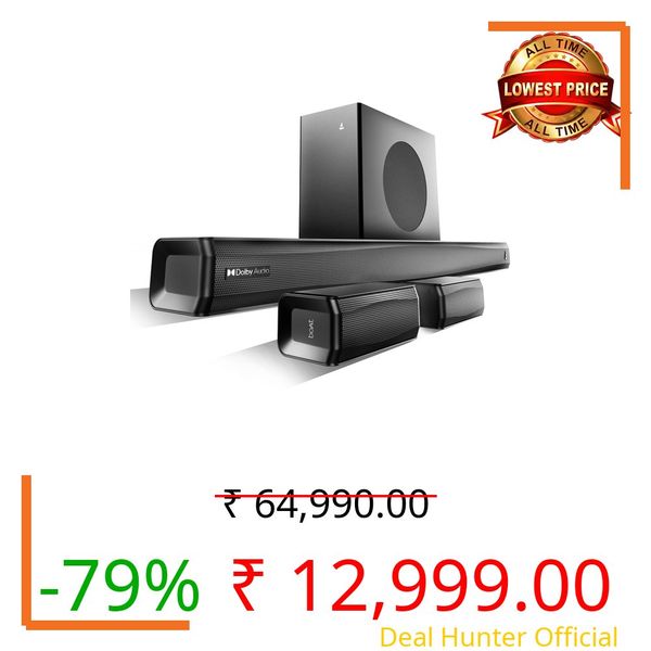 Boat Aavante Prime 5.1 7050D, Dolby Audio, 700W, 5.1CH w/Wireless Subwoofer & Wireless Satellites, Scan QR for Installation, Bluetooth Sound bar, Home Theatre Soundbar Speaker (Premium Black)