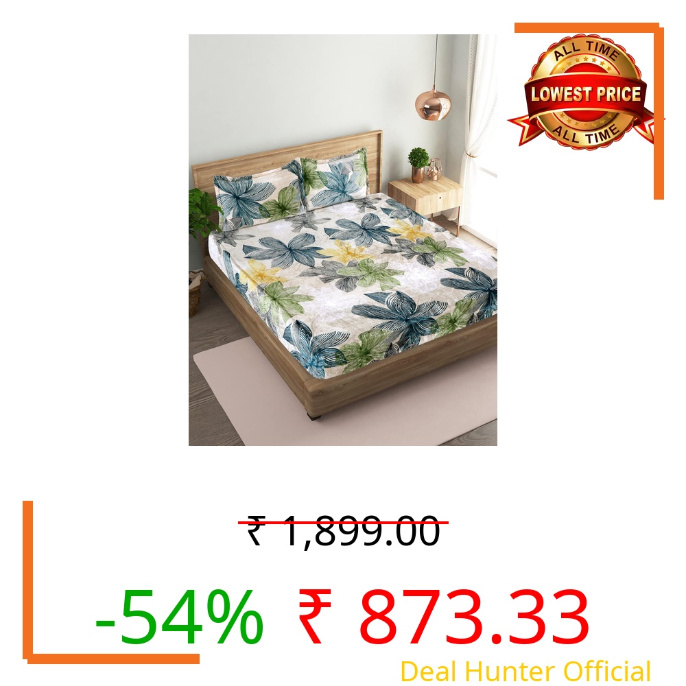 KAARIGIRI Velvet Warm Winter Solid Flannel Elastic Fitted Bedsheets for Double Bed King Size 72 X 78 Inches with 2 Pillow Covers 280 GSM |Double Bed Warm Bedsheet (Multi Botanical)