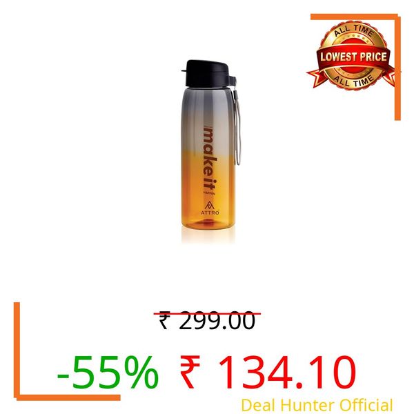 ATTRO Sip Star Plastic Water Bottle – 1000ml, Orange, BPA Free, Leak-Proof, Durable Sports & Travel Bottle, Ideal for Gym, Office, School, Outdoor & Daily Use