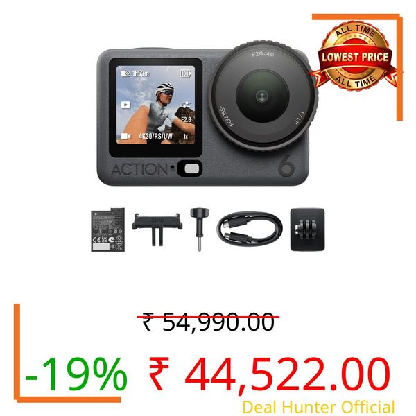 DJI Osmo Action 6 Standard Combo, Action Camera with 1/1.1" Square Sensor, Variable Aperture of f/2.0–f/4.0, Cold-Resistant, 4hrs Battery, Action Camera 4K Ideal for Quick Capture of Exciting Moments