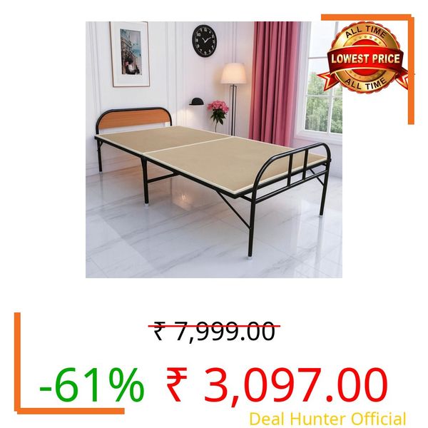 PS PARVESH SMART MDF Wood Luxury Divan Single Folding Bed with Single Size Wooden Cot with Pillow Support Bed Head for Sleeping Guest Easily Storable & Portable Size (3 ft x 6 ft)