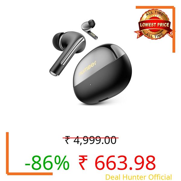 Number Navo Buds X3 w/ 50H Playtime, Dual Pairing, 13mm Speakers, ENC, 45ms Low Latency Bluetooth (Diamond Black)