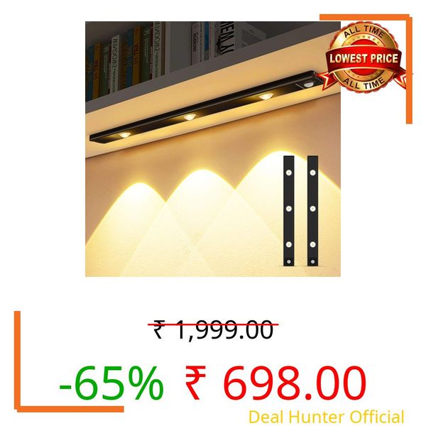 GITGRNTH (Pack of 2, Black Motion Sensor Under Cabinet Light, 40 cm,1200 mAh Battery, 3 Dimmable LED Color Modes (Warm/Neutral/Cool White), USB Rechargeable Closet Lamp Wireless Light