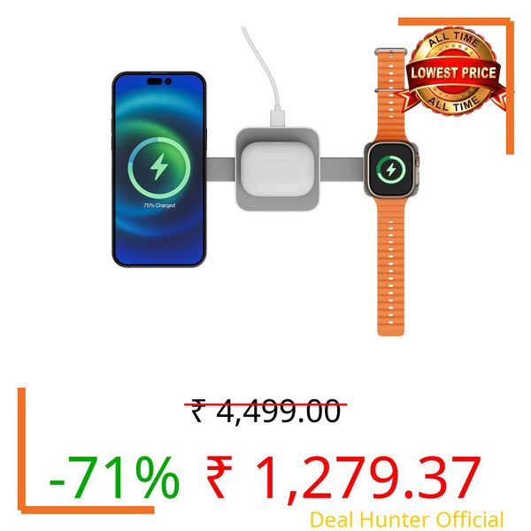 Zebronics 3 in 1 Wireless Foldable Charging Pad, 23W Output, MagSafe Compatible, Fast Charging, Built-in Protection, FOD, 1m Type-C Cable, for iPhone 16/15/14/13/12 Series (MagBoost 20, Matt White)