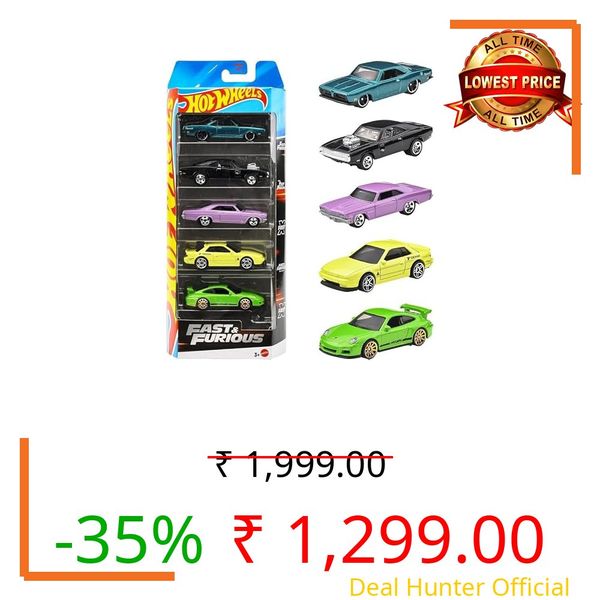 Hot Wheels 2025 Fast & Furious Pack of 5 (70 Dodge Charger RT, 1966 Chevrolet Impala, Porsche 911 Gt3 RS, 68 Plymouth Barracuda Formula S, Nissan Silvia) Multi - Color