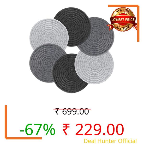Mansa for Hot Dishes, Pots and Pans, Hot Pads with Storage Basket, Pot Holders for Kitchen, Heat Resistant Mat Protect Counter Home Essentials, Farmhouse Decor (Pack of 6) Multi Grey