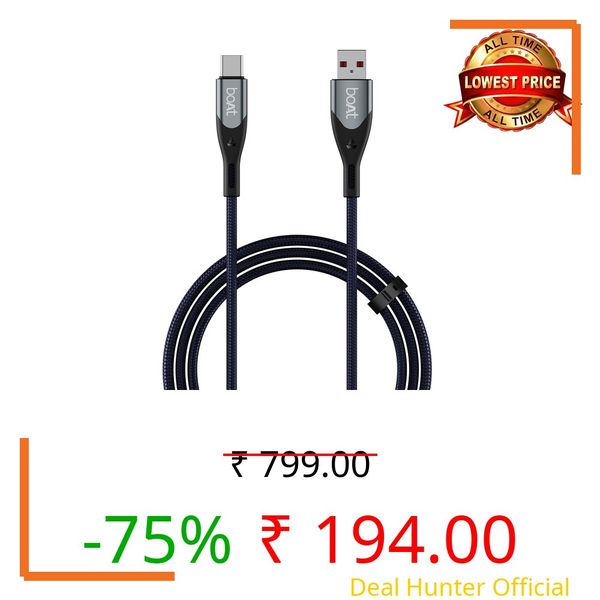 boAt Type A to C 65W Fast Charging Cable with 480 Mbps Data Transfer, Tangle-Free Cable in Premium Nylon Braided Design & Durable Aluminium Alloy Shell (Electric Blue)