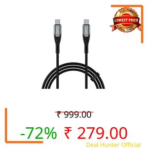 boAt Type C to C 100W/5A PD Fast Charging Cable with E-Mark, 480 Mbps Data Sync, Premium Nylon Braided Skin,10,000+ Bends & Durable Aluminium Alloy Shell (Carbon Black)