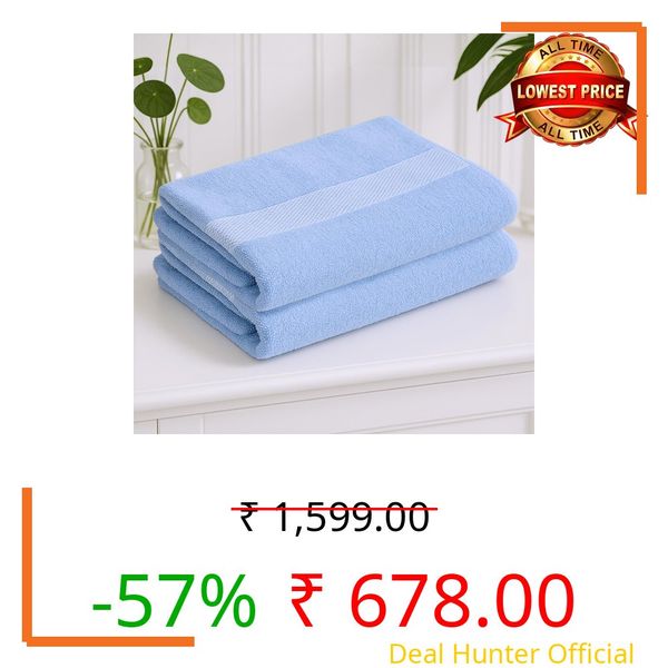 Earthy Fables Nebula Bath Towel – Pure Carded Cotton, Soft, Absorbent, Quick Dry & Skin-Friendly Towel, 140 x 70 cm, 400 GSM, Set of 2 – Sky Blue