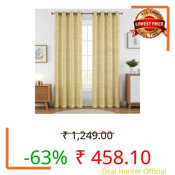 The Decor Hub Crosshatch Pastel Cream Polyester Door Curtains 8 Feet | Darkening Drapes with Eyelets | Set of 2 Panels for Living Room, Bedroom & Office