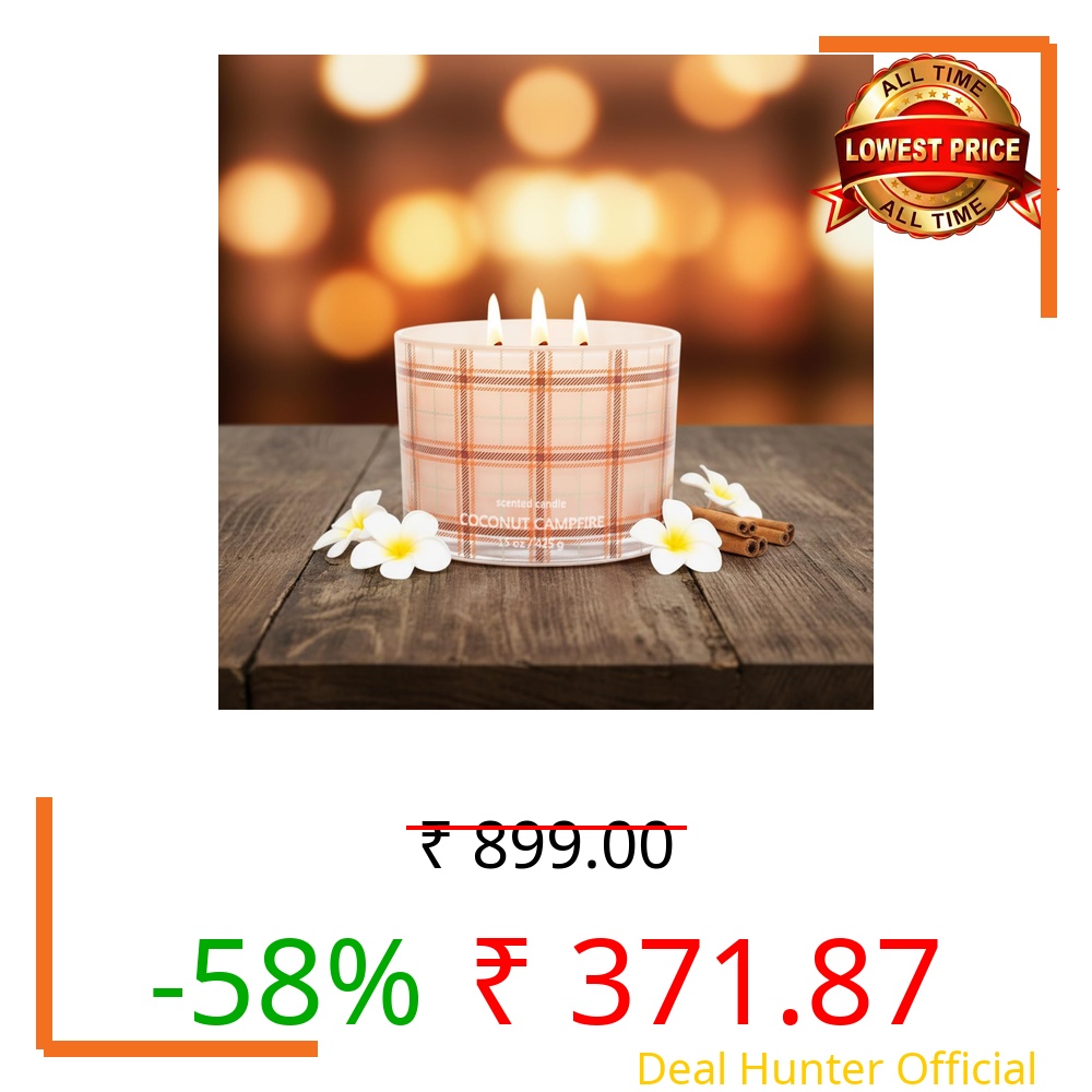 Amazon Brand Solimo-Glass Decal Simple Coconut Campfire Candle | 425gm |12W x 8.5H cm