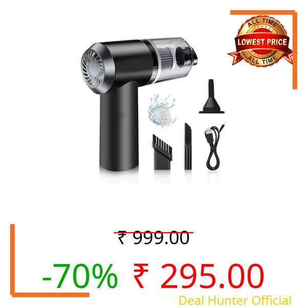 Eloxee 3-in-1 Portable Car Vacuum Cleaner with Blower, USB Rechargeable, Black, Wireless Handheld Mini Design, Strong Suction, Washable HEPA Filter for Car, Home, Travel